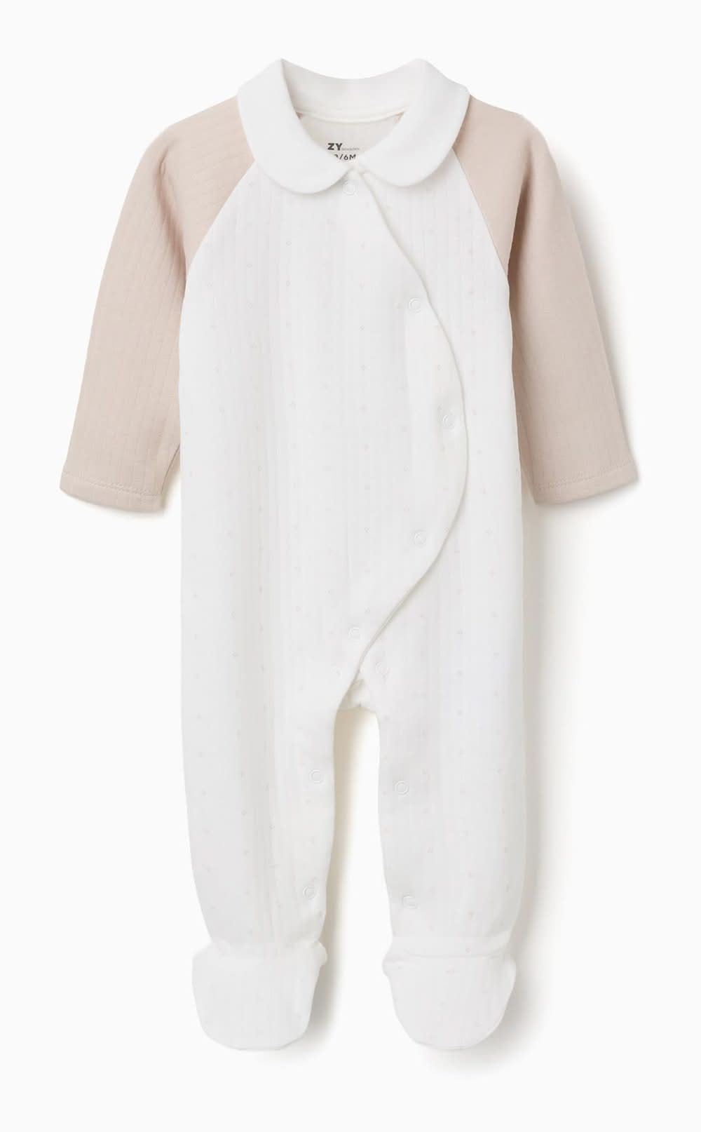 Babygrow Canelado Em Algodão Acolchoado Para Recém-Nascidos, Branco/Bege (Branco - 0/0M)