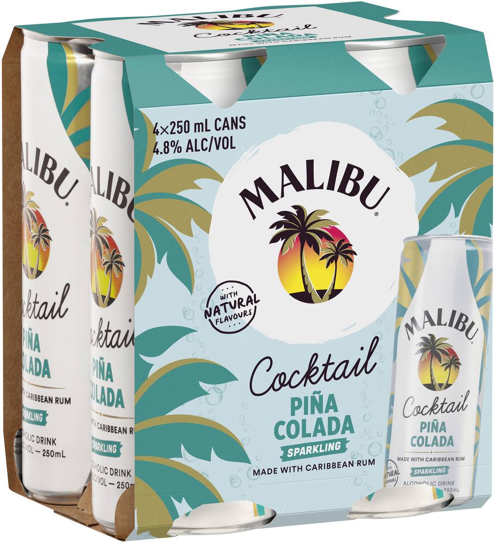 Malibu Cocktails Pina Colada Can 250mL X 4 pack