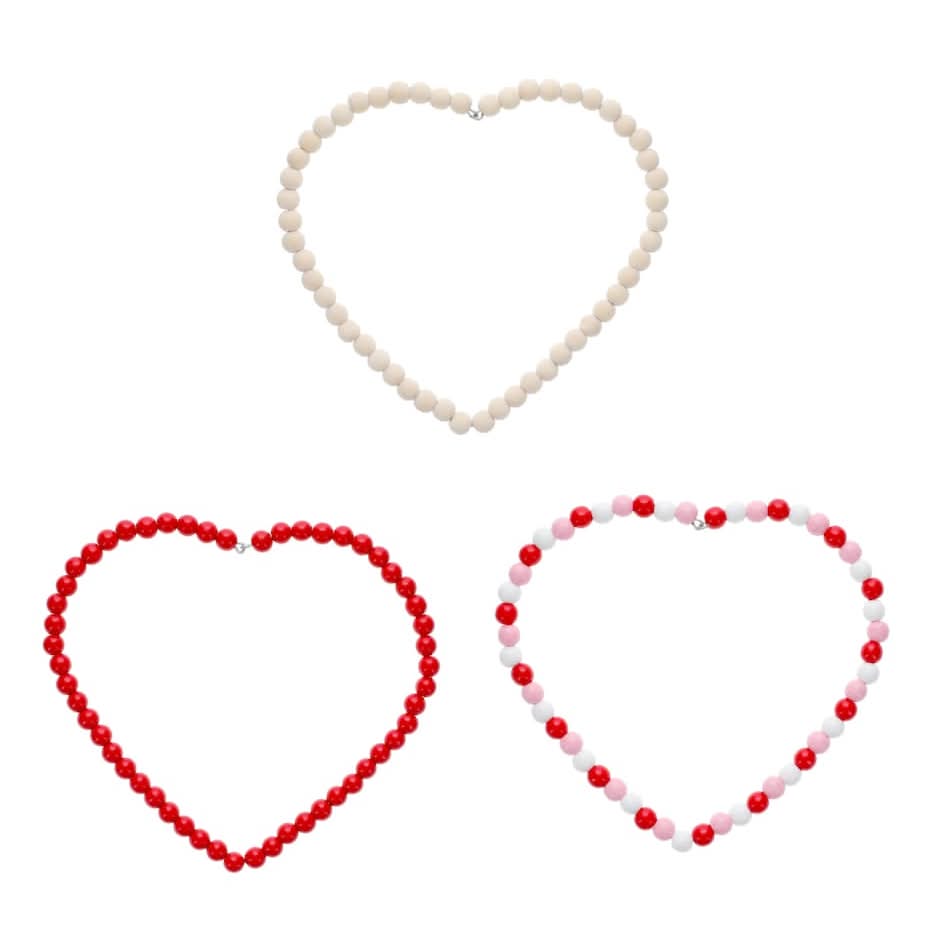 Seasonal Collection Heart-Shaped Wood Bead Wreath, Assorted Colors, 1-ct.