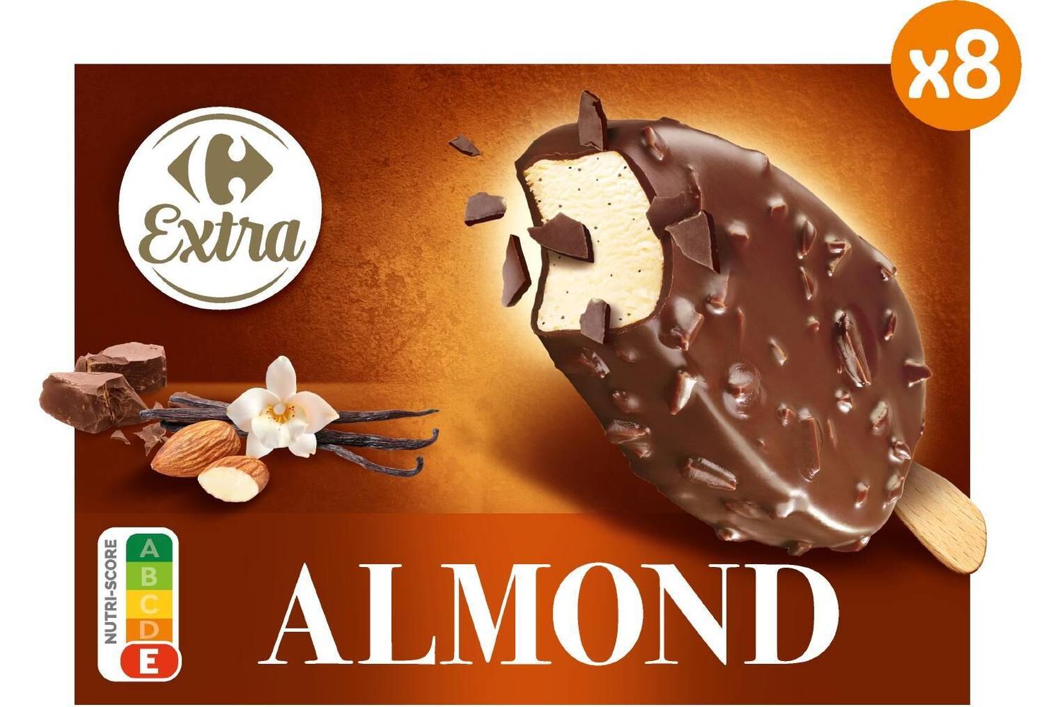 Carrefour Extra - Bâtonnets de glaces chocolat au lait amandes (8 pièces)