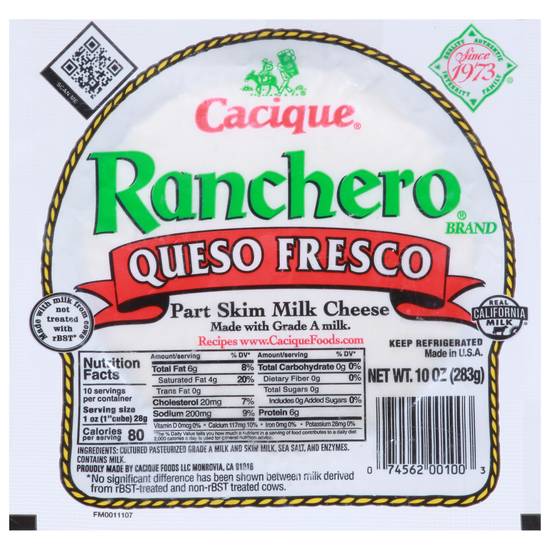 Cacique Ranchero Part Skim Milk Queso Fresco Cheese