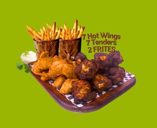 👩‍👧 7 Tenders + 7 Hot Wings + 2 Frites🔥🍗🍟