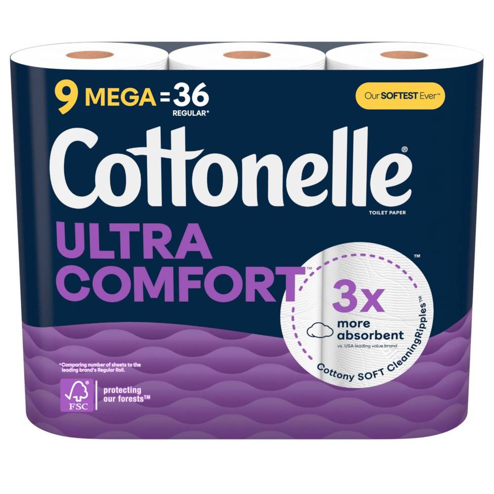 Cottonelle Ultra Comfort Toilet Paper Mega Rolla, 9 ct