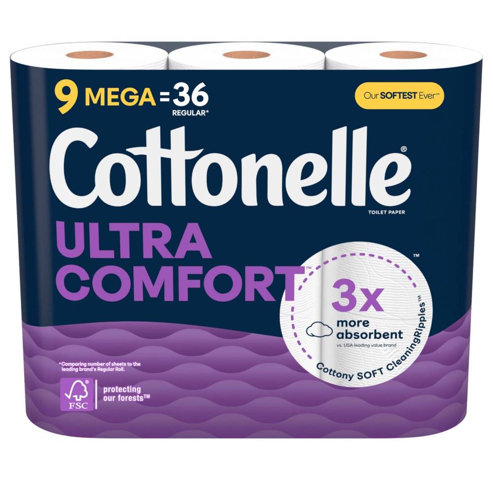 Cottonelle Ultra Comfort Toilet Paper Mega Rolla, 9 Ct