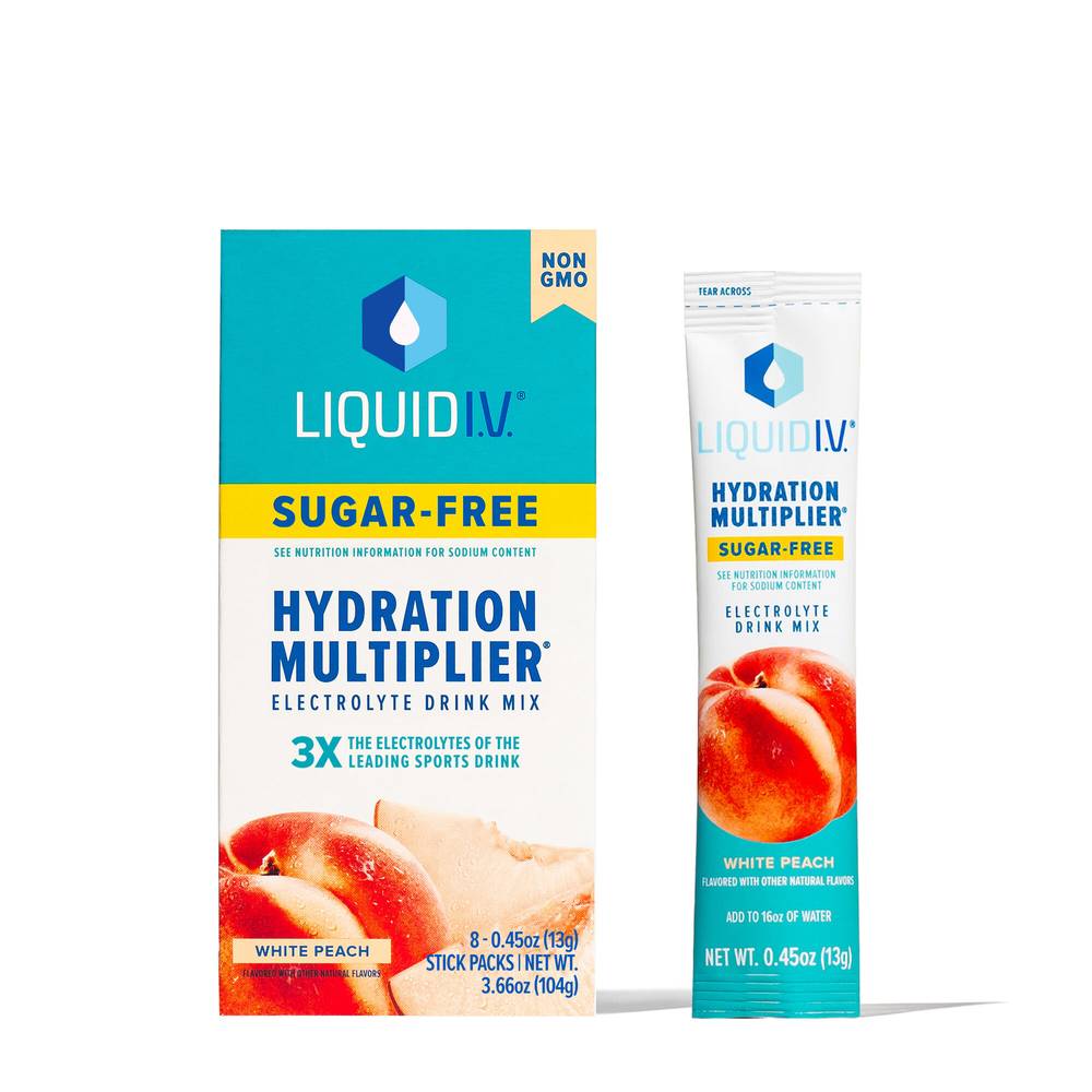 Liquid I.V. Sugar-Free Electrolyte Powder Drink Mix Sticks, White Peach (3.66 oz, 8 ct)