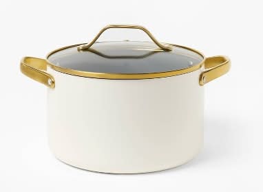 Figmint Nonstick Ceramic Coated Aluminum Stock Pot With Champagne Handle, Cream