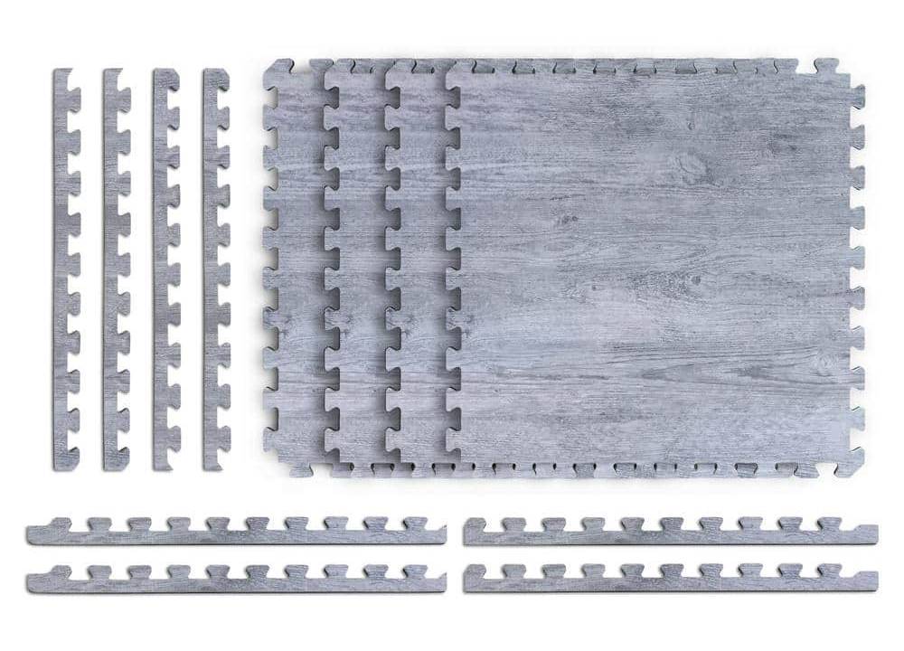 Norsk Reversible Interlocking Faux Wood Foam Floor Tiles, Stone Gray-Black (4 ct)