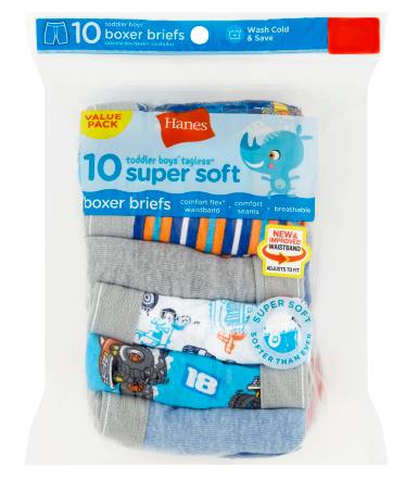 Hanes Toddler Boys' Tagless Super Soft Boxer Briefs Value pack, 4t, Assorted (10 ct)