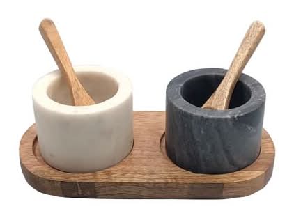 Ashland Marble Bowls With Mango Wood Tray & Spoons Set