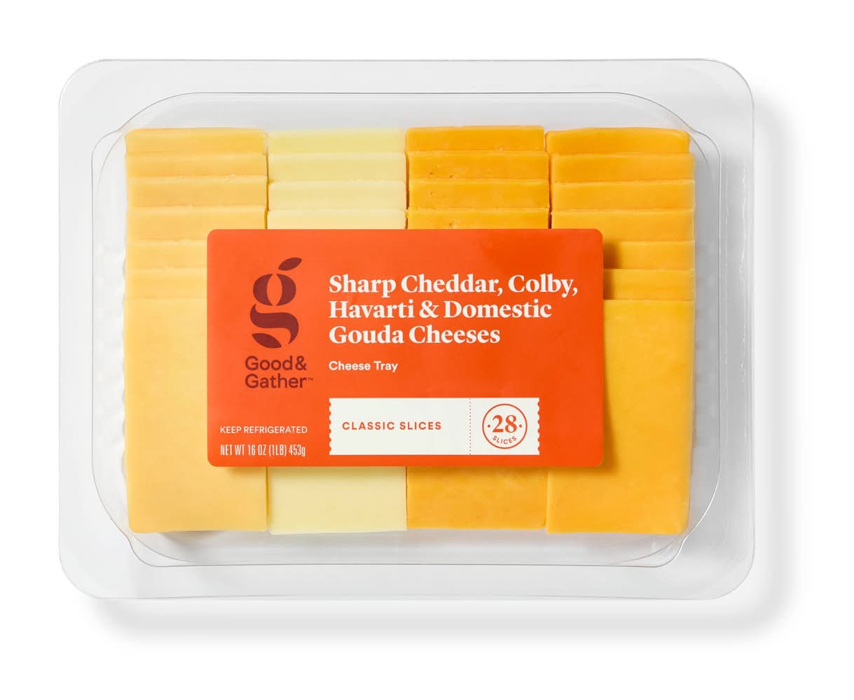 Good & Gather Cheese Slice Party Tray, Cheddar-Colby-Havarti-Gouda (16 oz, 28 ct)