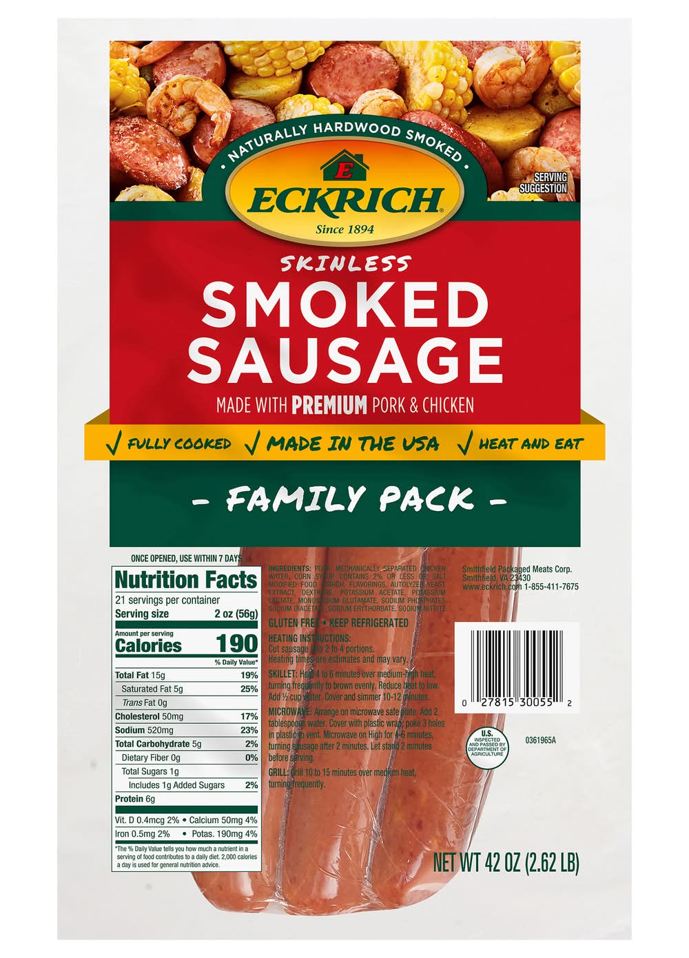 Eckrich Skinless Smoked Sausage Family pack (42 lbs)