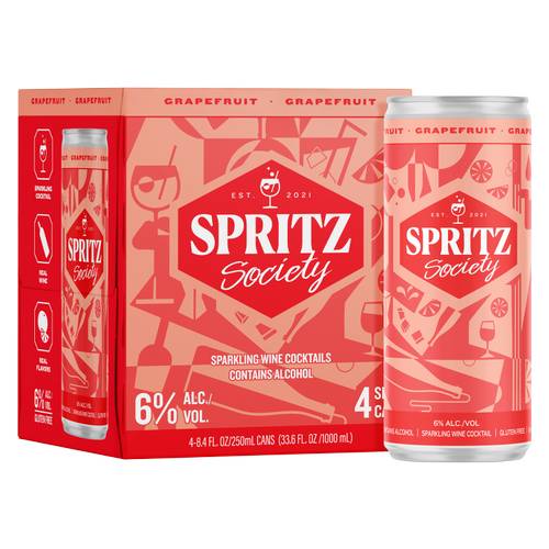 Spritz Society Sparkling Wine Cocktail Grapefruit (4 pack, 8.4 fl oz)