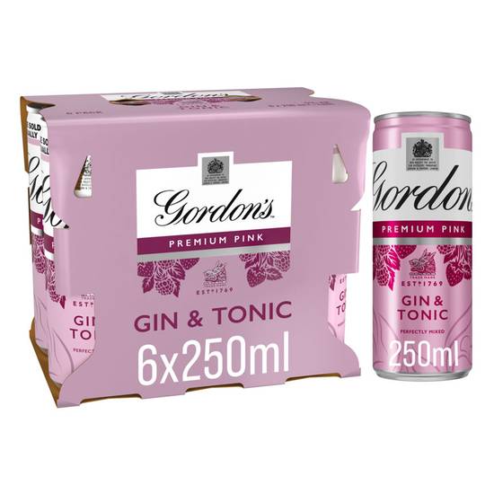 Gordon's Premium Pink Gin & Tonic Ready To Drink 5% vol 6x250ml Cans