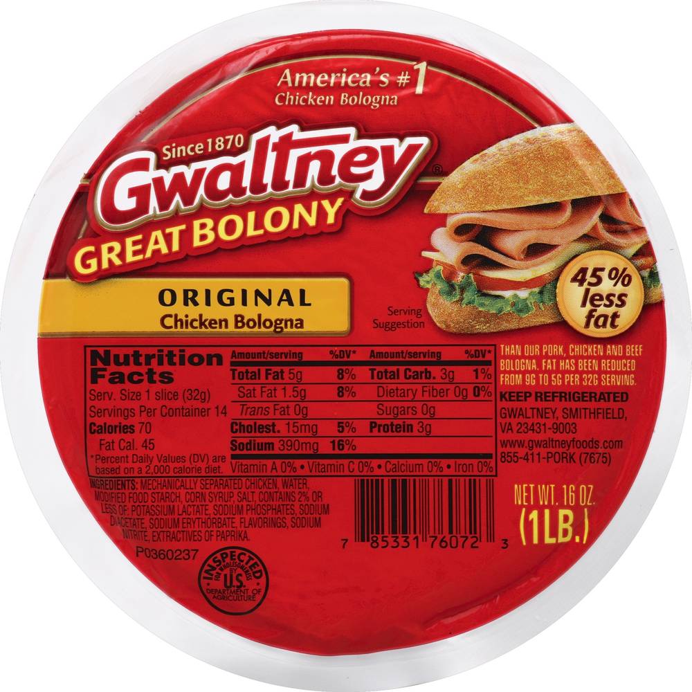 Gwaltney Great Bolony Original Chicken Bologna (16 oz)