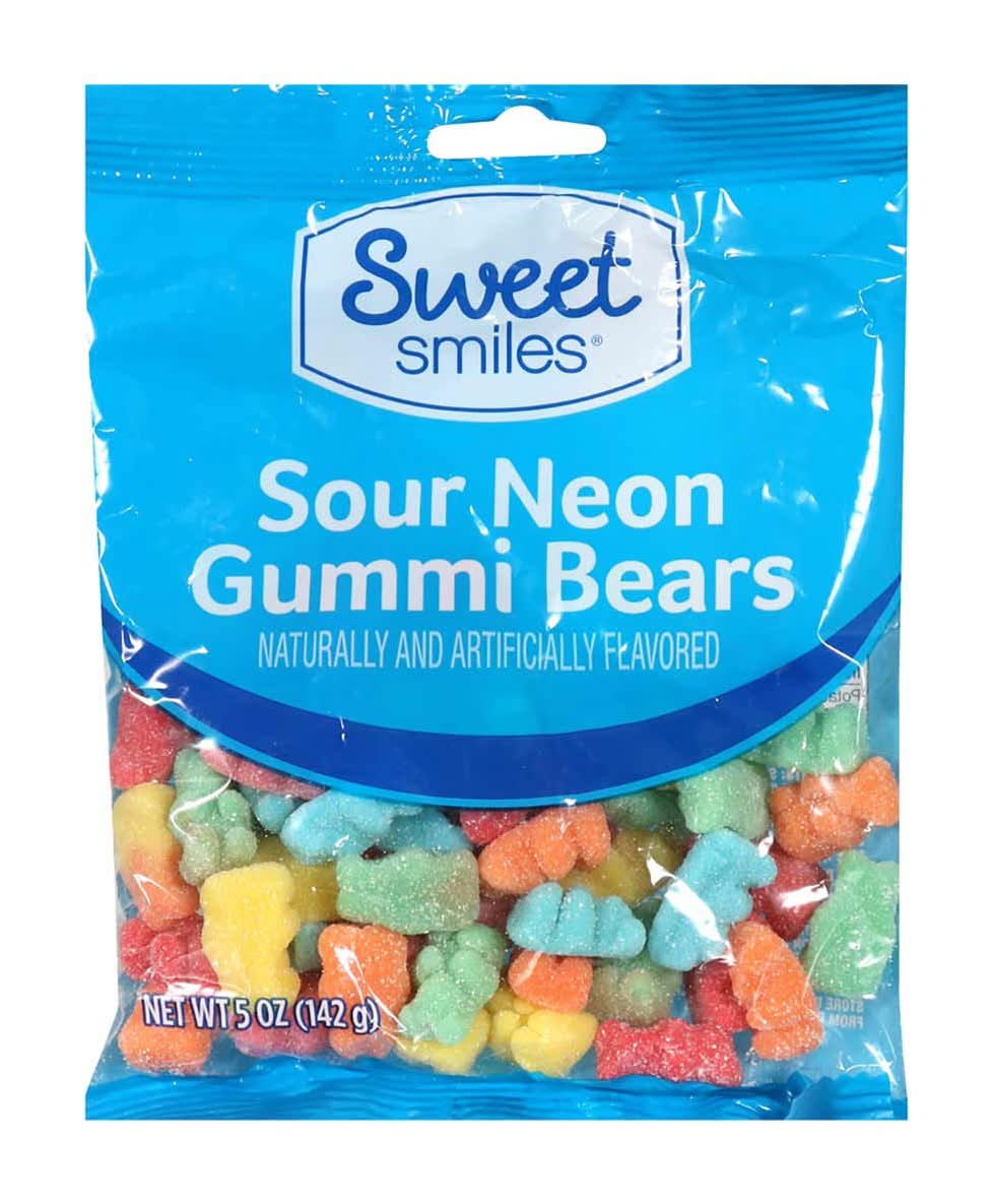 Sweet Smiles Sour Neon Gummi Bears 5 Oz