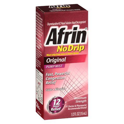Afrin 12 Hour Nasal Spray No-Drip Pump Mist Original - 0.5 oz