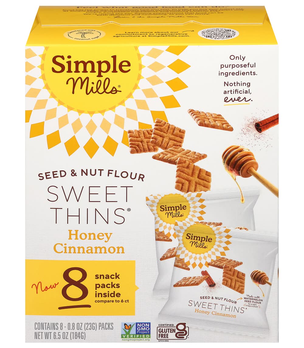 Simple Mills Seed & Nut Flour Sweet Thins Snack packs, Honey Cinnamon (0.8 oz, 8 ct)