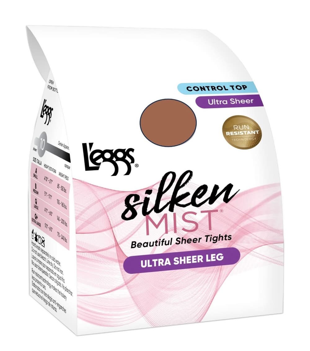 L'Eggs Silken Mist Ultra Sheer Tights With Run Resist, Sun Beige, Size A (Small)