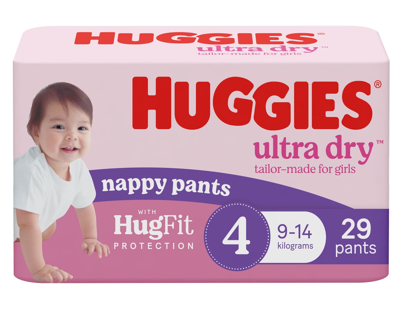 Huggies Ultra Dry Nappy Pants For Girls, 4 (29 pack)