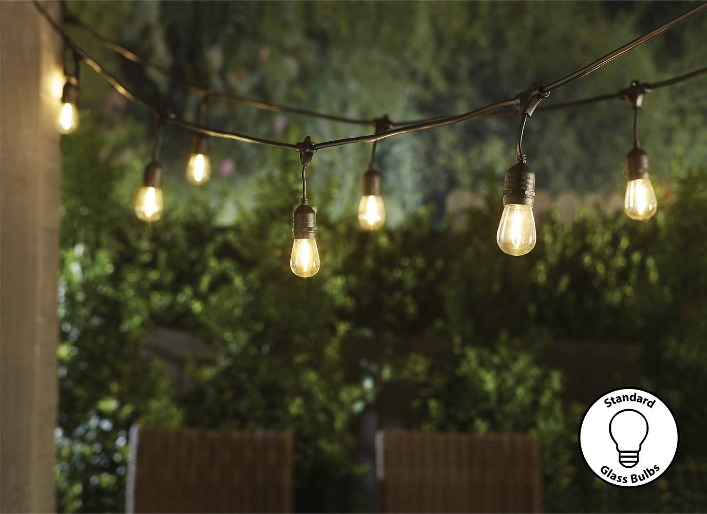 Harbor Breeze 24-ft Plug-in Black Outdoor String Light with 12 White LED Edison Bulbs | SLL18BK