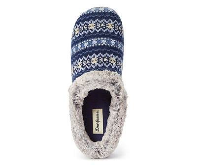 Women's Navy Fair Isle Clog Slippers, Female, Large, Blue