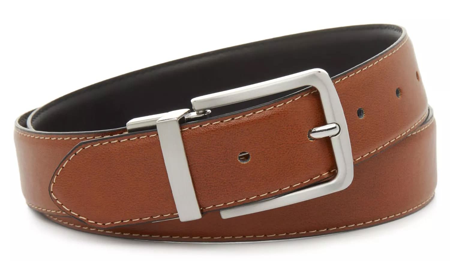 Steve Madden Stitch Reversible Men's Belt (Black/Dark Tan L)