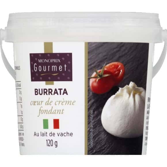 Monoprix Gourmet Burrata Coeur De Creme Fondant, Au Lait De Vache Le Pot De 120G