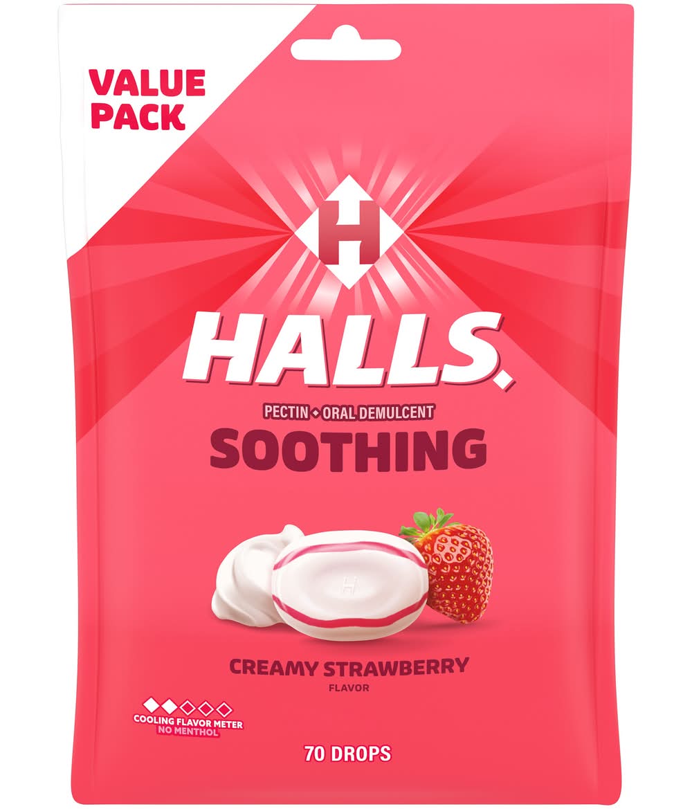 Halls Throat Soothing Drops Value pack, Creamy Strawberry (70 ct)