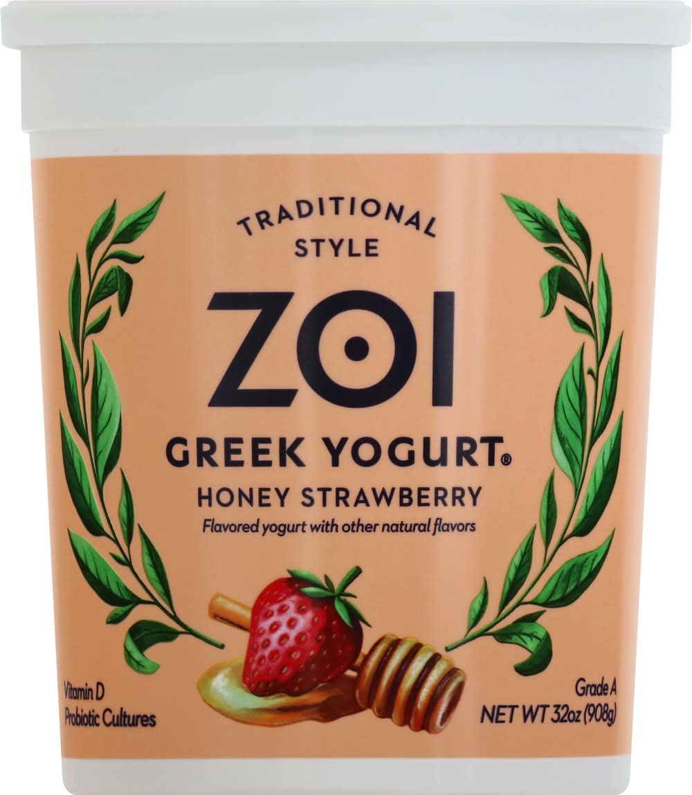 Zoi Greek Yogurt Traditional Style Grade a Greek Yogurt, Honey Strawberry (32 oz)