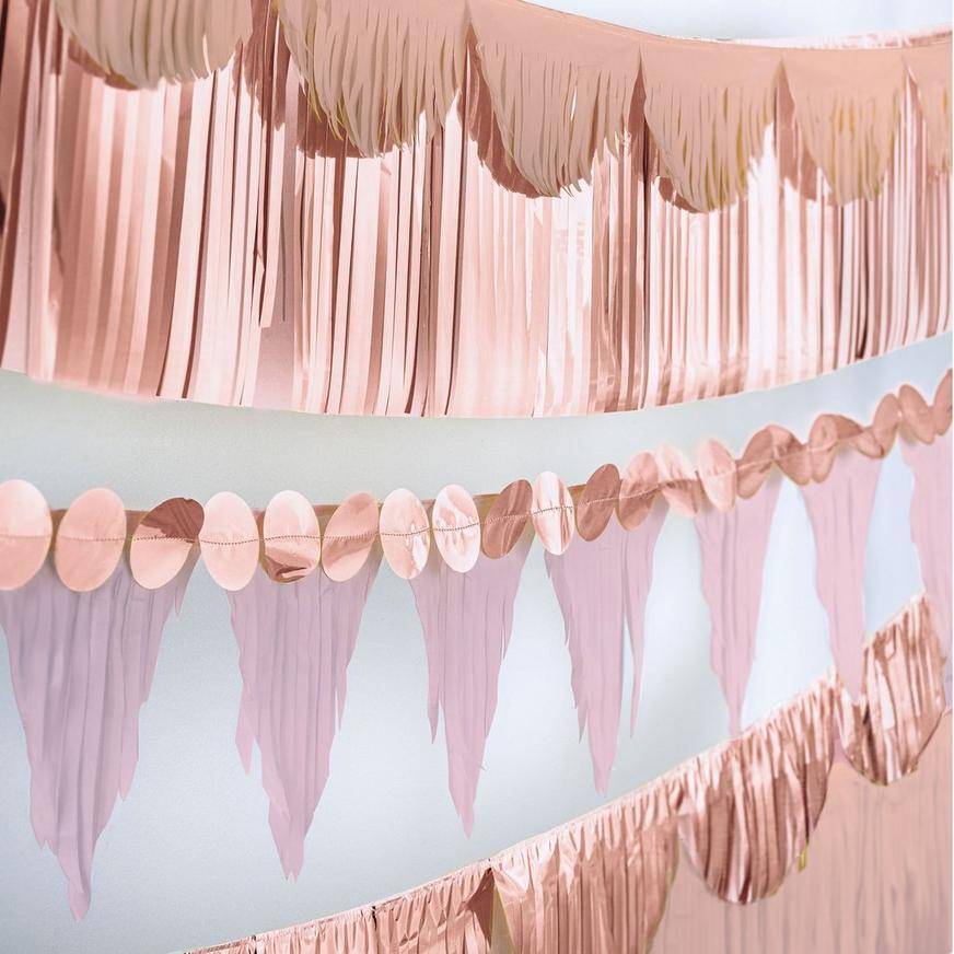 Party City Multishape Fringe Paper Banners (6ft/ rose-gold)