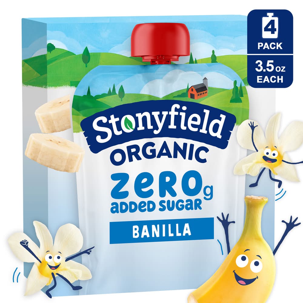 Stonyfield Organic Yogurt Pouches, Banilla (4 x 3.5 oz)