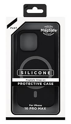 FLNT Silicone MagSafe Snap-On Protective Case for iPhone 16 PRO MAX, Shock Absorbing, Black (IC8062M-16X-BKA)
