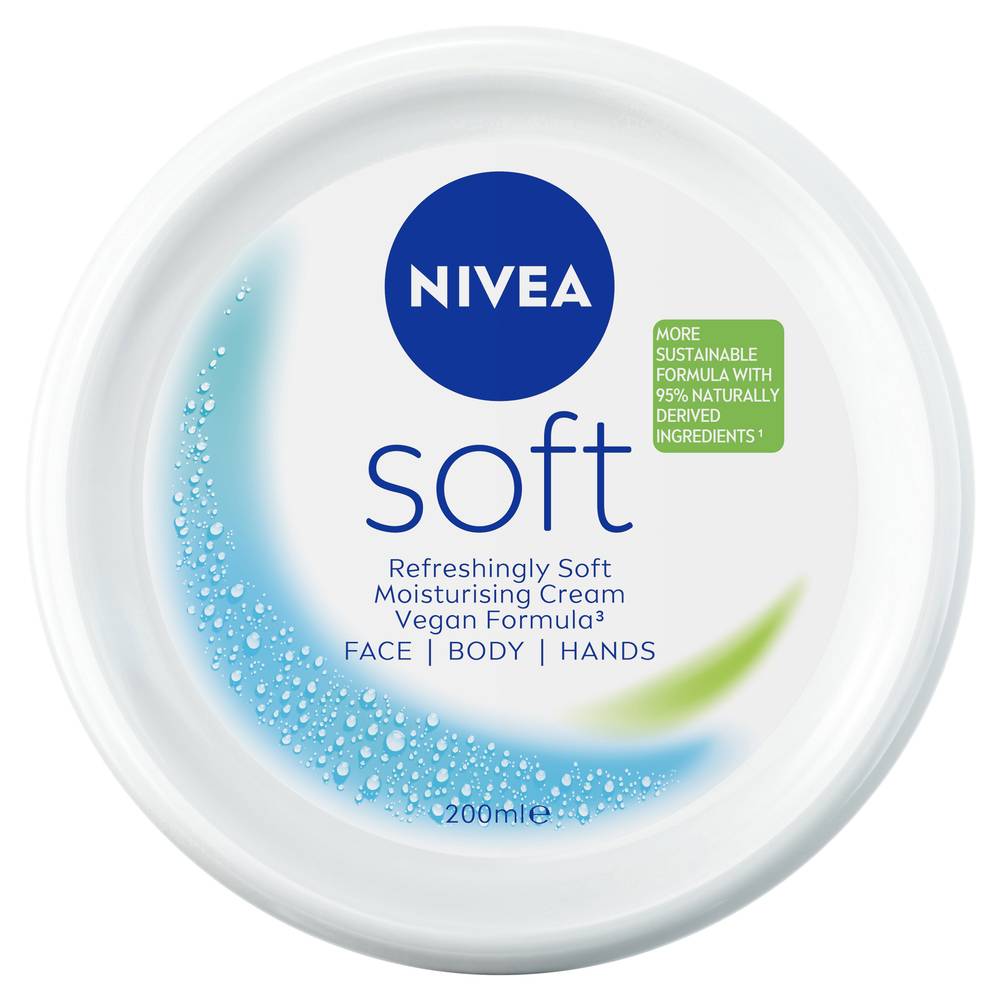 Nivea Soft Moisturiser Cream Face Body Hands (200mL)