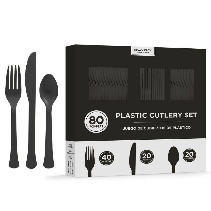 Black Heavy-Duty Plastic Cutlery Set for 50 Guests, 200ct
