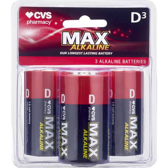 CVS Max Alkaline Battery D, 3CT