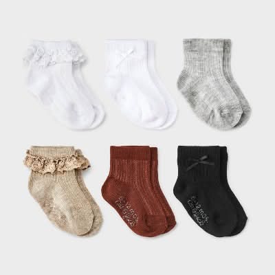 Cat & Jack Baby Girl's Ruffle Bow Ankle Socks, 6-12M (6 ct)