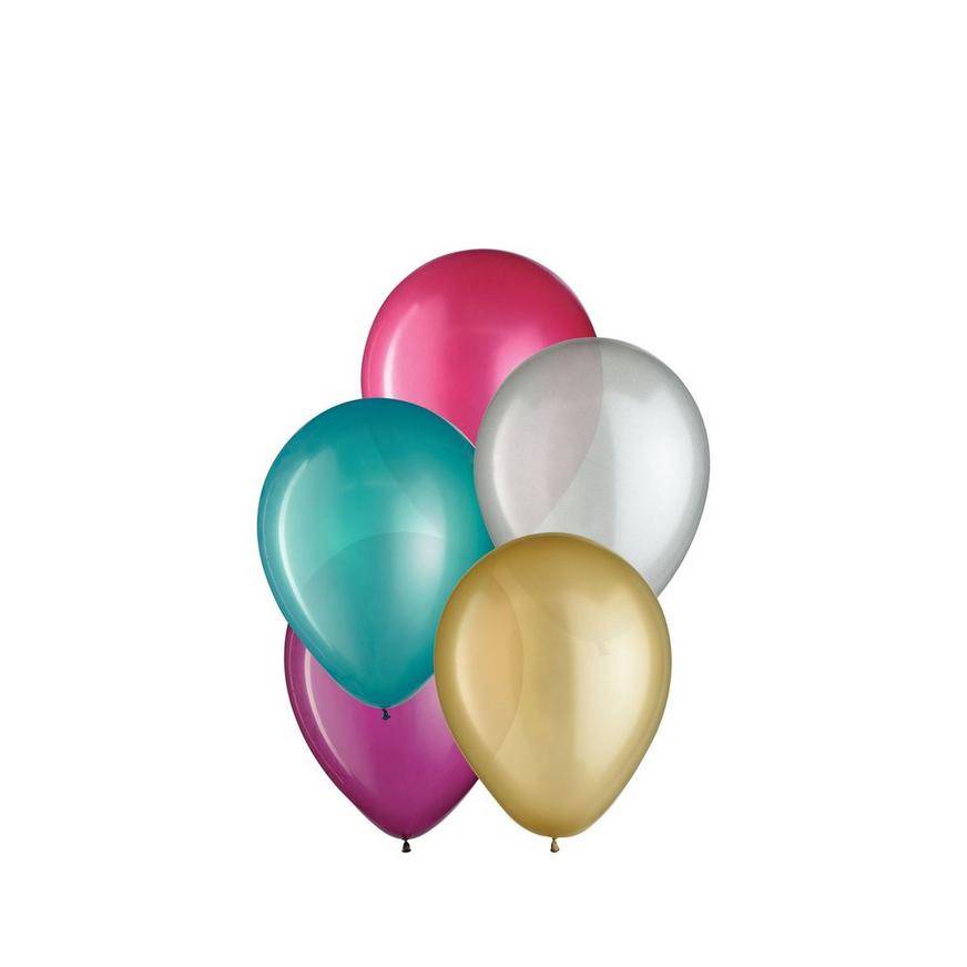 Uninflated 25ct, 5in, Celebration 5-Color Mix Mini Latex Balloons - Gold, Aquamarine, Silver, Pink, Violet
