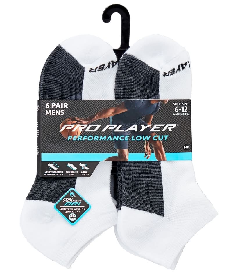 ProPlayer Low Cut Socks, Men, Size 6-12, Black-White (6 ct)