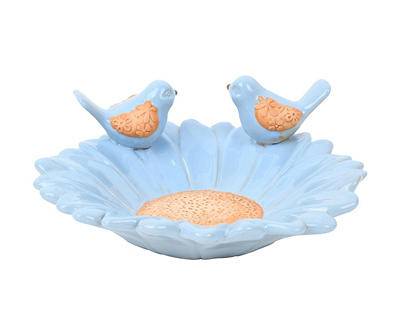 10.6" Blue Flower Ceramic Bird Bath