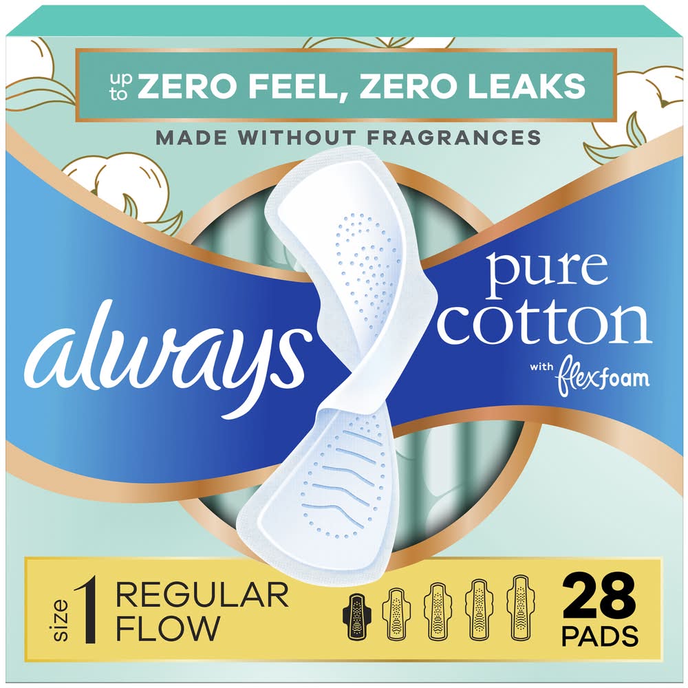 Always Pure Cotton Regular Pads With Flexfoam, 1 (28 ct)