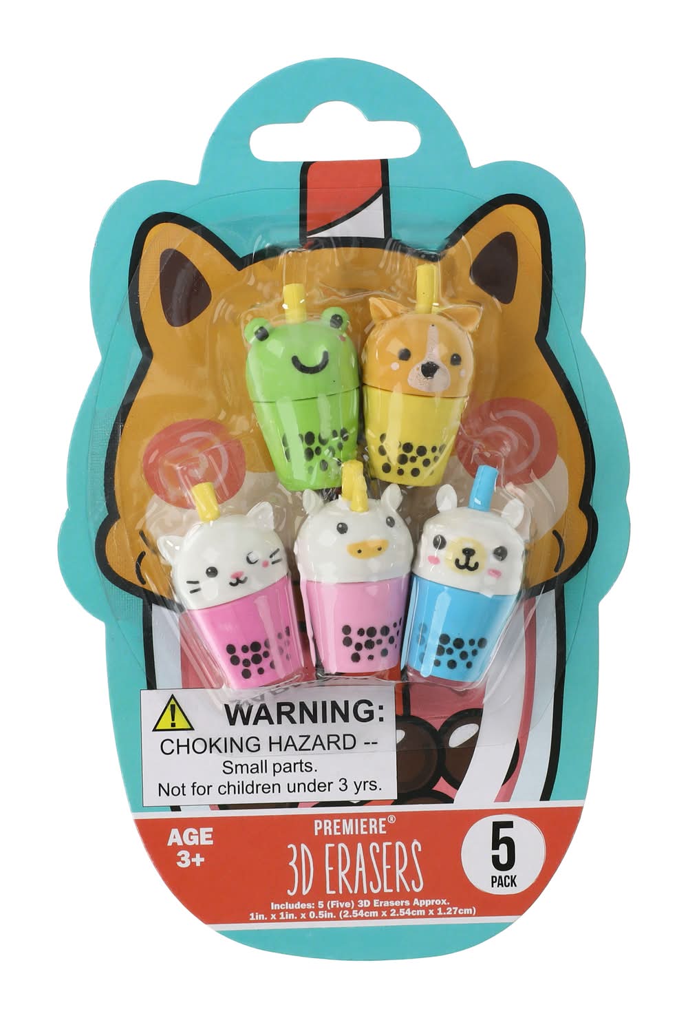 Premiere® Animal Boba Tea 3D Erasers 5-Count