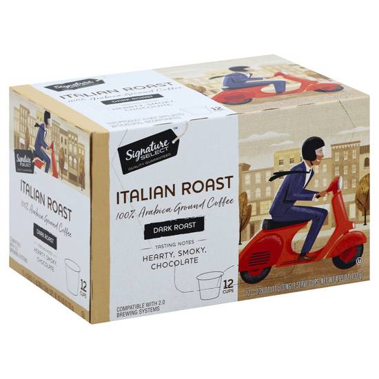 Signature Select Italian Dark Roast Arabica Ground Coffee Pods (12 ct, 4.65 oz)