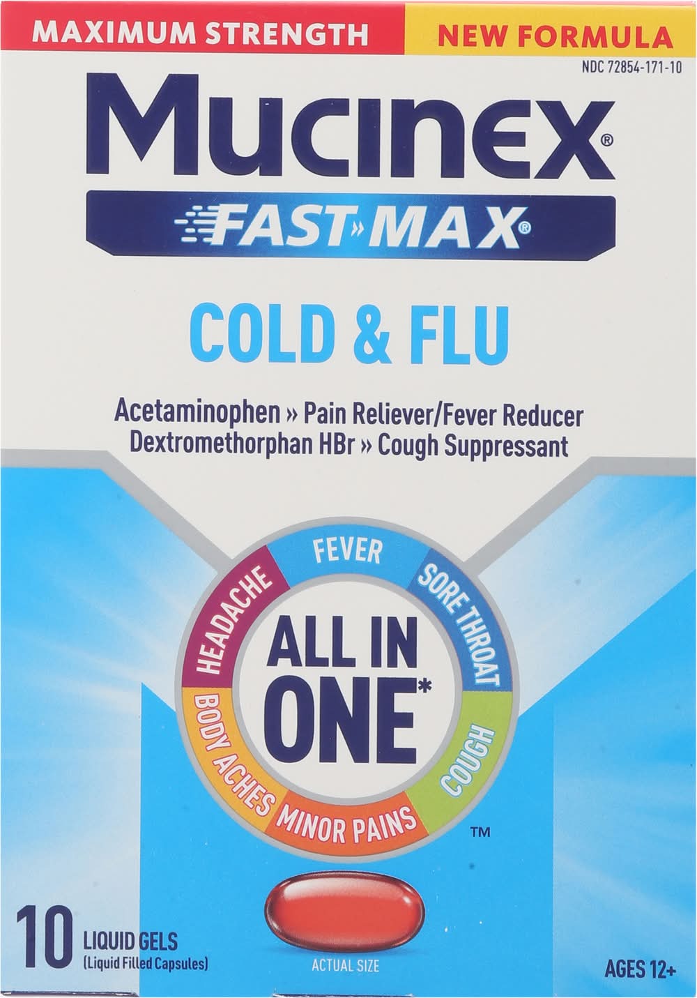 Mucinex Maximum Strength Fast Max Cold & Flu All in One Liquid Gels Ages 12+ (10 ct)