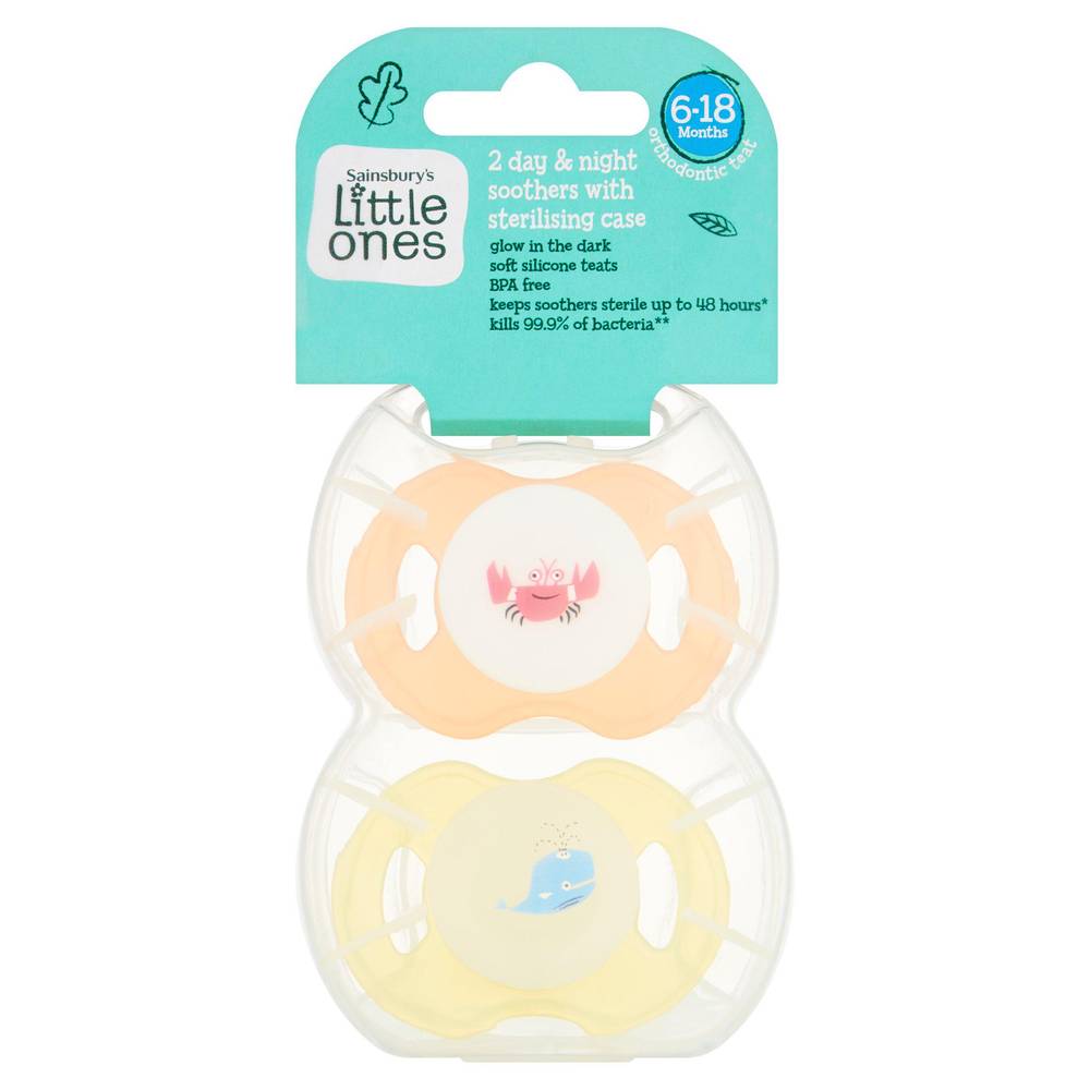 Sainsbury's Little Ones Day & Night Soothers with Sterilising Case 6-18 Months x2