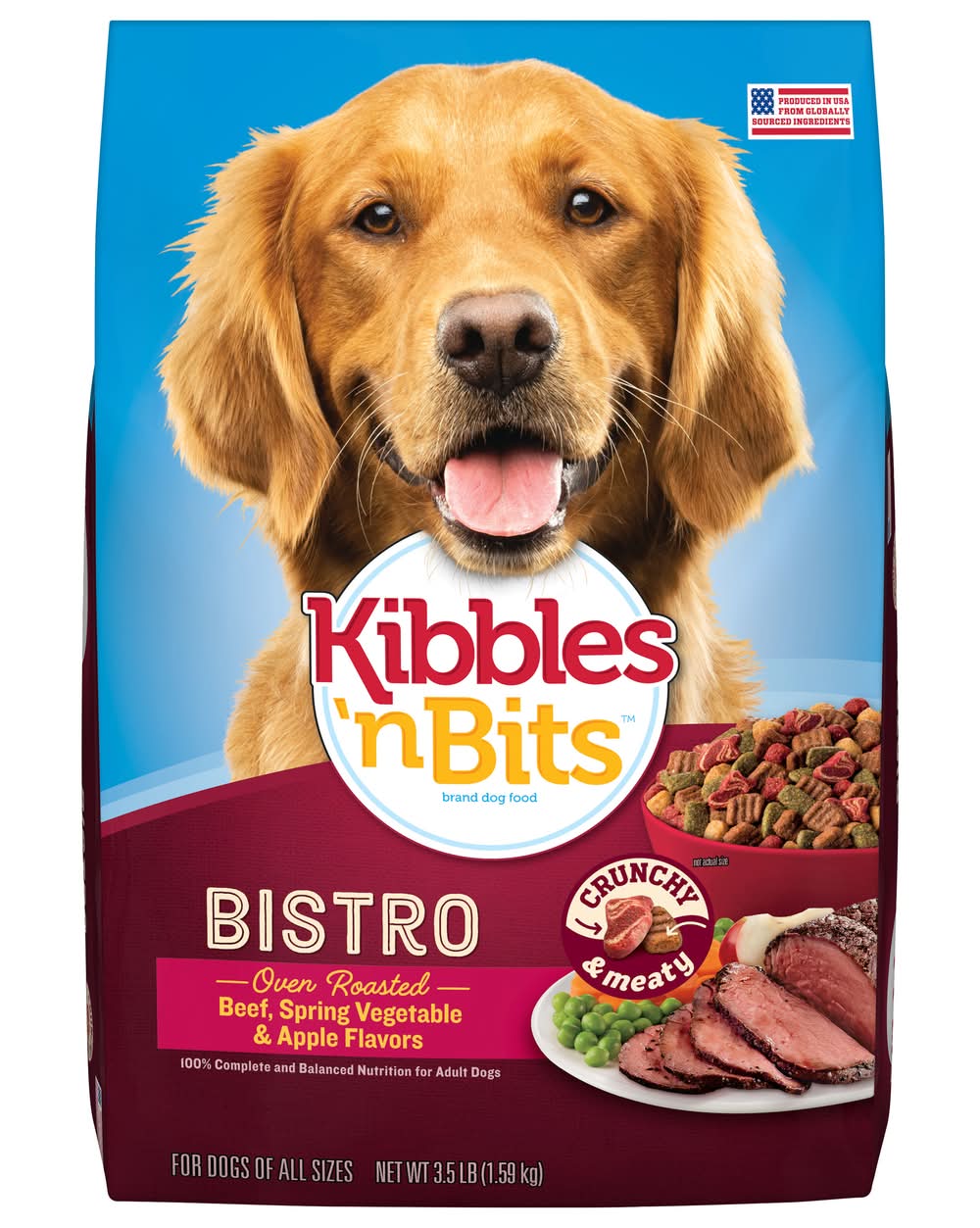 Kibbles 'n Bits Bistro Oven Roasted Dry Dog Food Bag, Beef Spring Vegetable & Apple, All Life Stages (3.5 lbs)