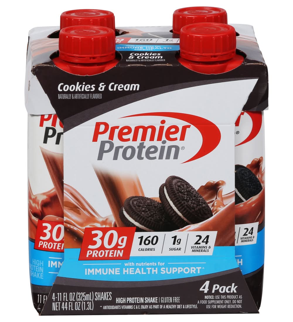 Premier Protein Gluten Free Shake, Cookies-Cream (4 x 11 fl oz)