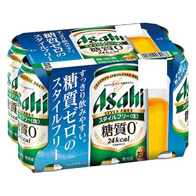 アサヒビール　スタイルフリー　〈生〉　糖質ゼロ　３５０ｍｌ×６缶【パック】