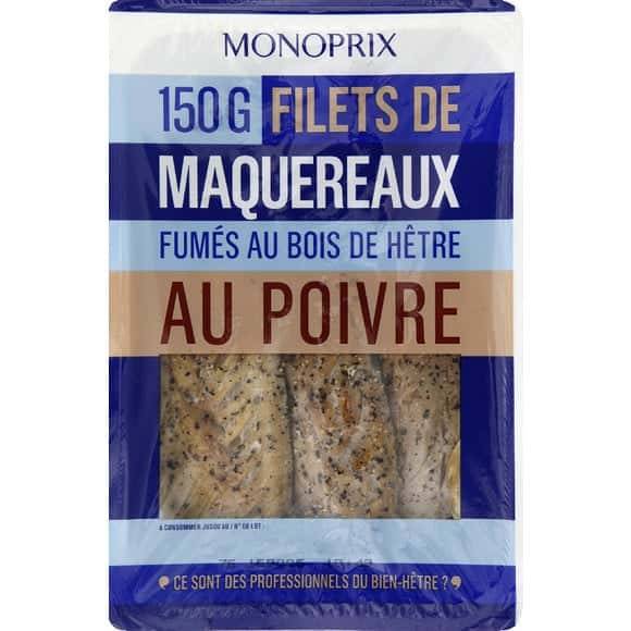 Monoprix Filets De Maquereaux Fumés Au Bois De Hêtre Au Poivre La Barquette De 150G