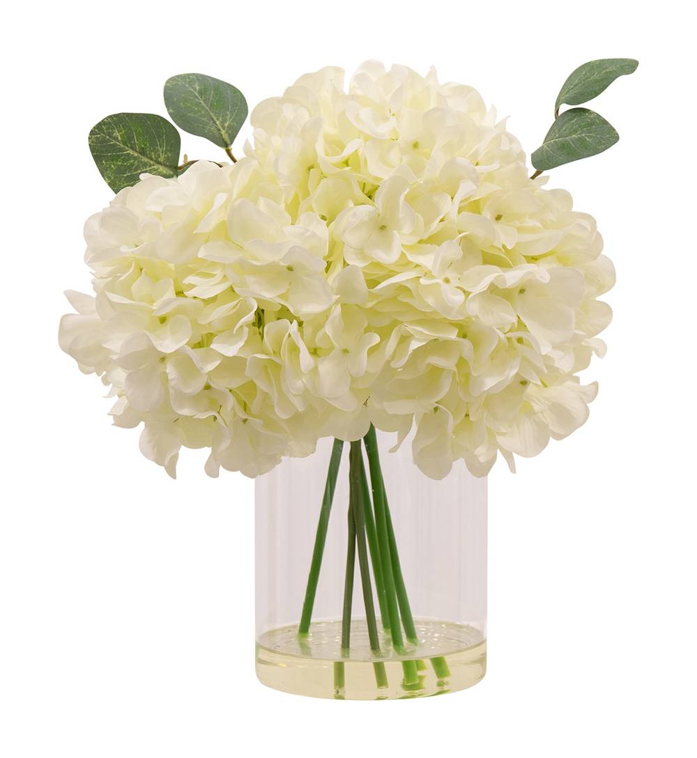 allen + roth 12-in White Indoor Desktop Hydrangea Artificial plant | A1000-LW