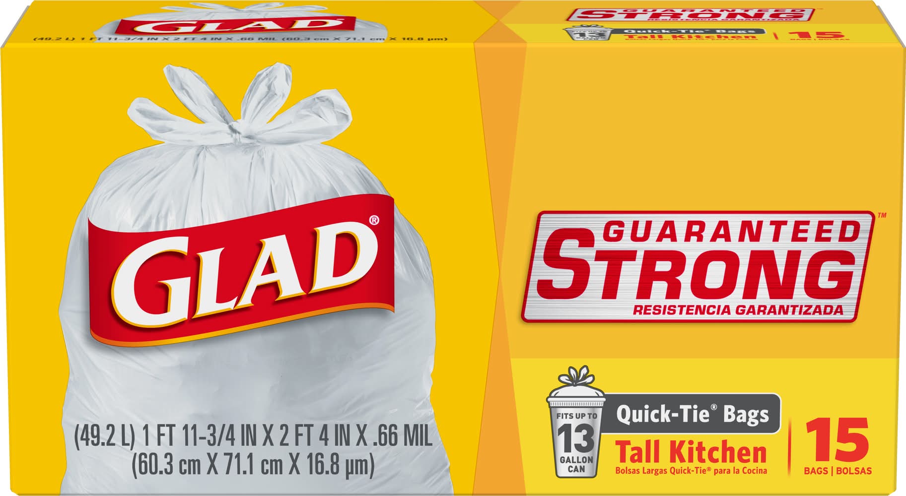 Glad 13 Gallon Quick-Tie Tall Kitchen Bags (13 oz, 15 ct)